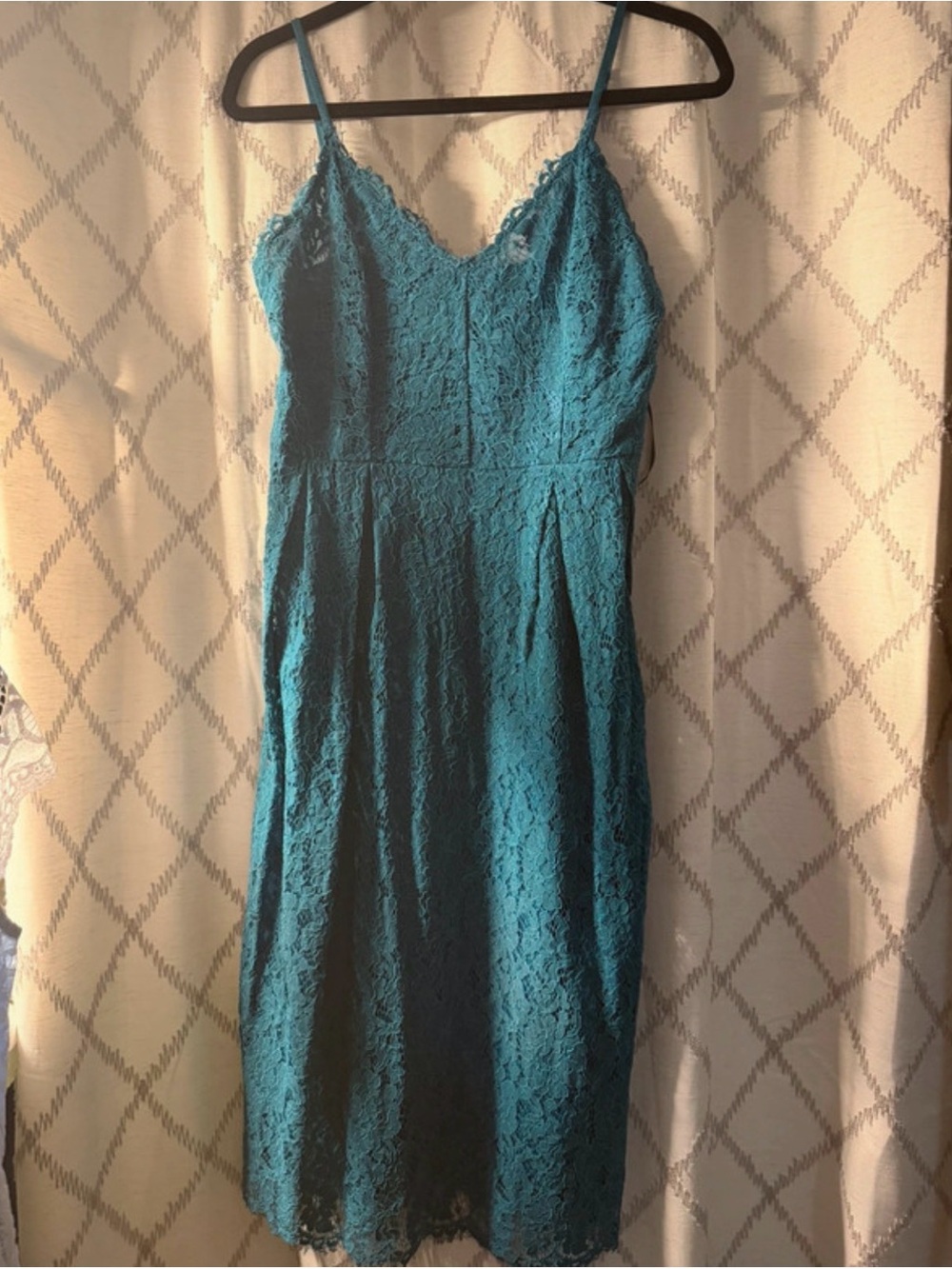 Lulu's Teal Lace Spaghetti Strap Midi Dress